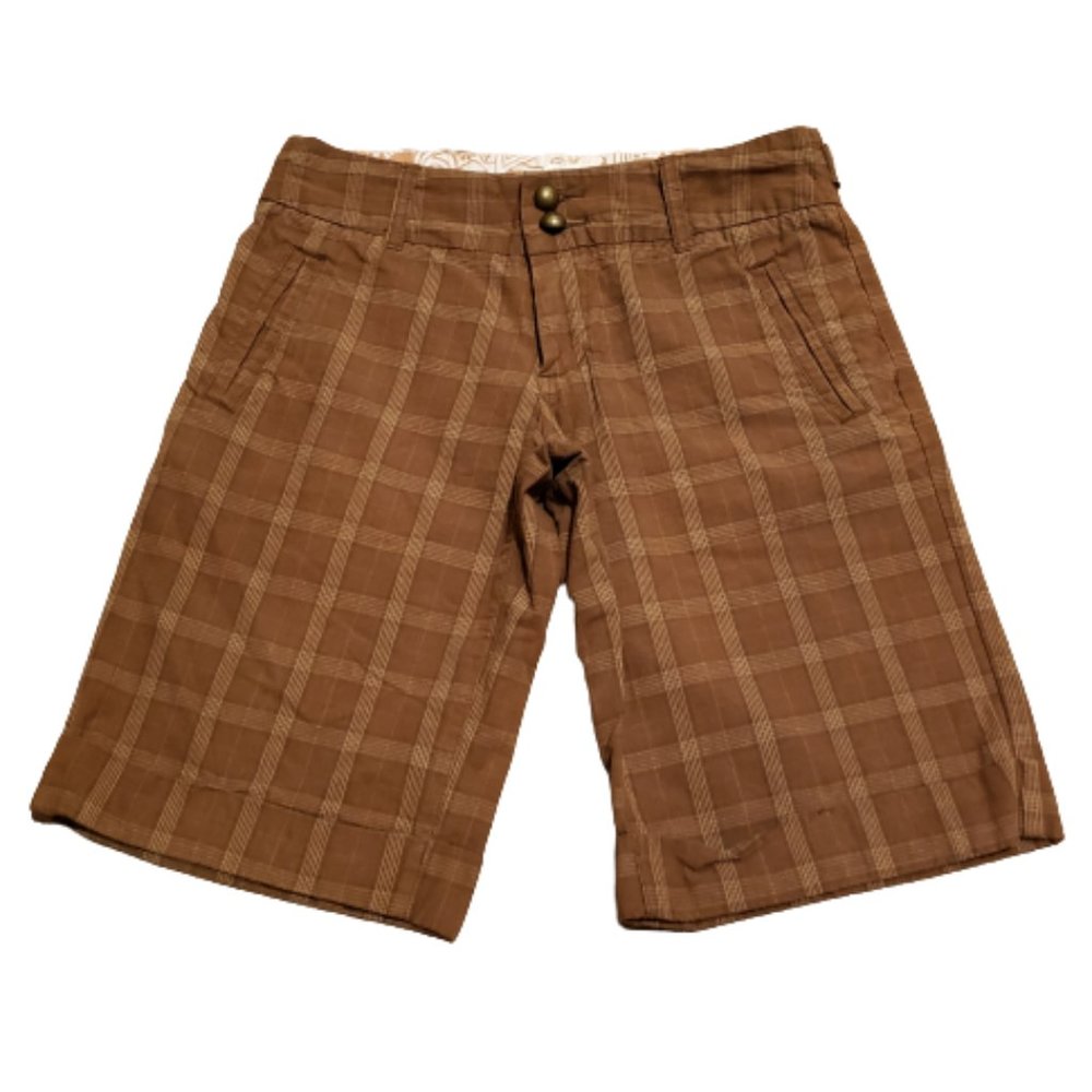 Roxy Checkered Shorts Brown Tan | Juniors 3 Retro Y2K 2000s Summer Beach Outdoor